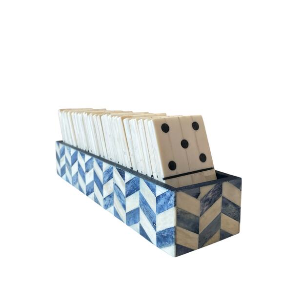 Perry Ellis x MELA ARTISANS 28pc Handcrafted Bone Inlay Domino Game Set NEW - Picture 4 of 16